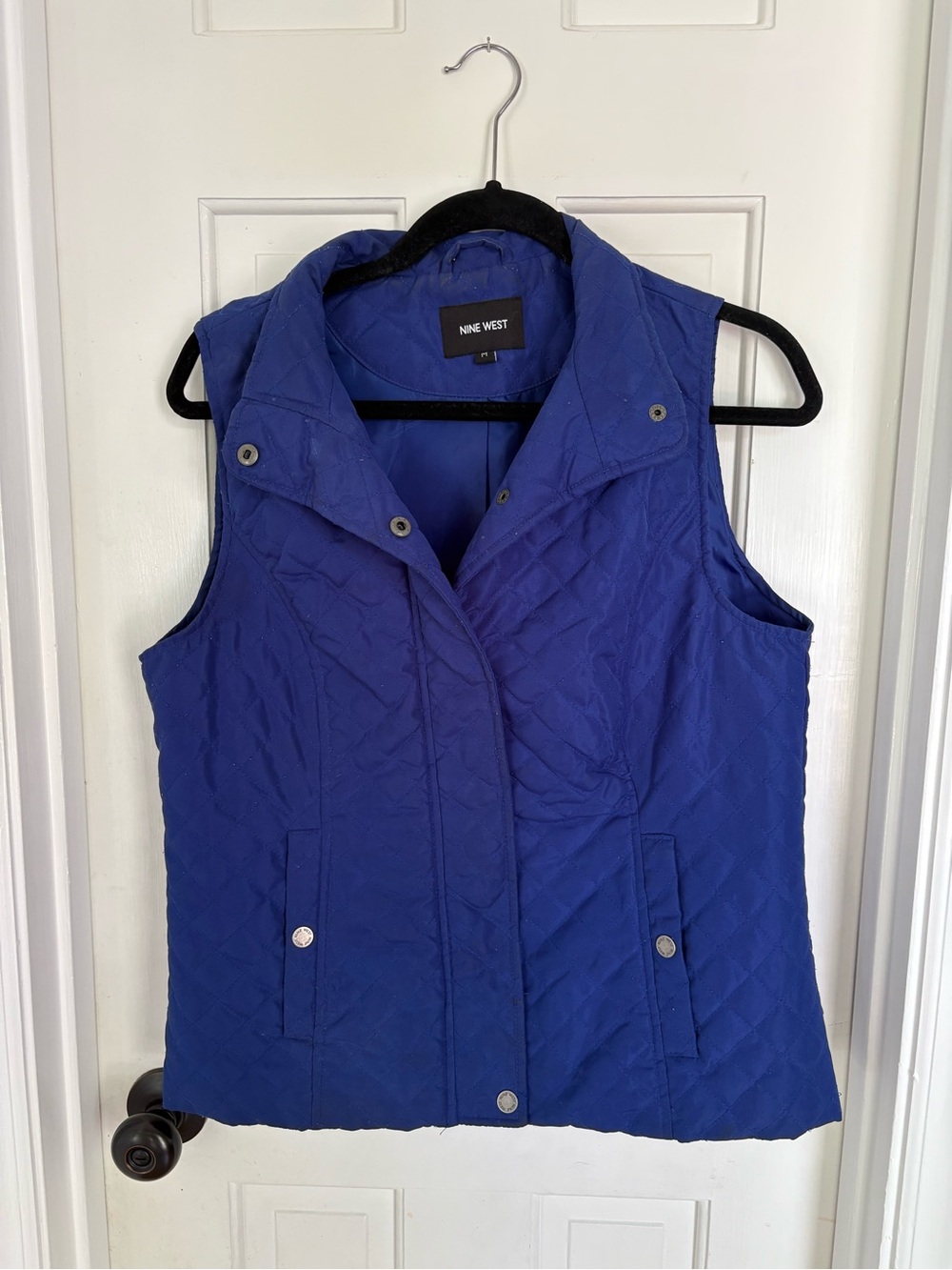 Nine West Royal Blue Quilted Snap-Front Vest